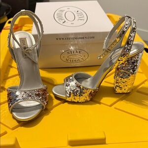 Steve Madden Silver and Bronze Sequin changing Women's Heels